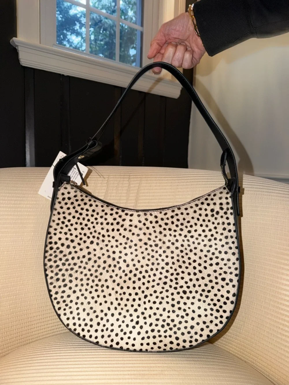 LK Bennett Black and White Speckled Shoulder Hobo Bag - Picture 2 of 8